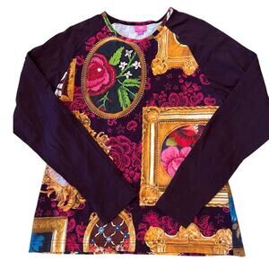 Oilily Colorful Girls Long Sleeved Picture Frame Floral Pattern Top XL EUC